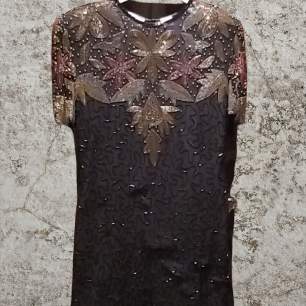 VINTAGE LAWRENCE KAZAR BEADED DRESS SZ PL EUC